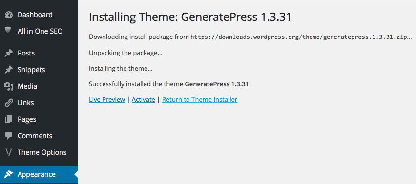 Preview WordPress Theme Installation