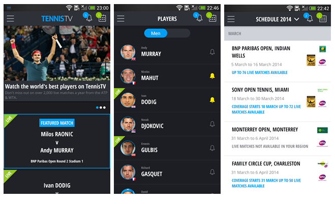 TennisTV Application Screenshot