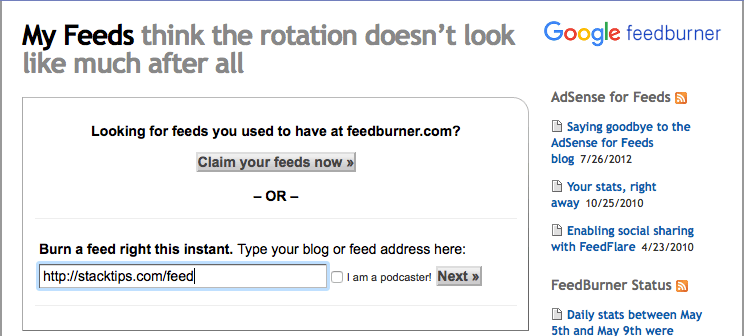 Claim Google Feedburner Feed